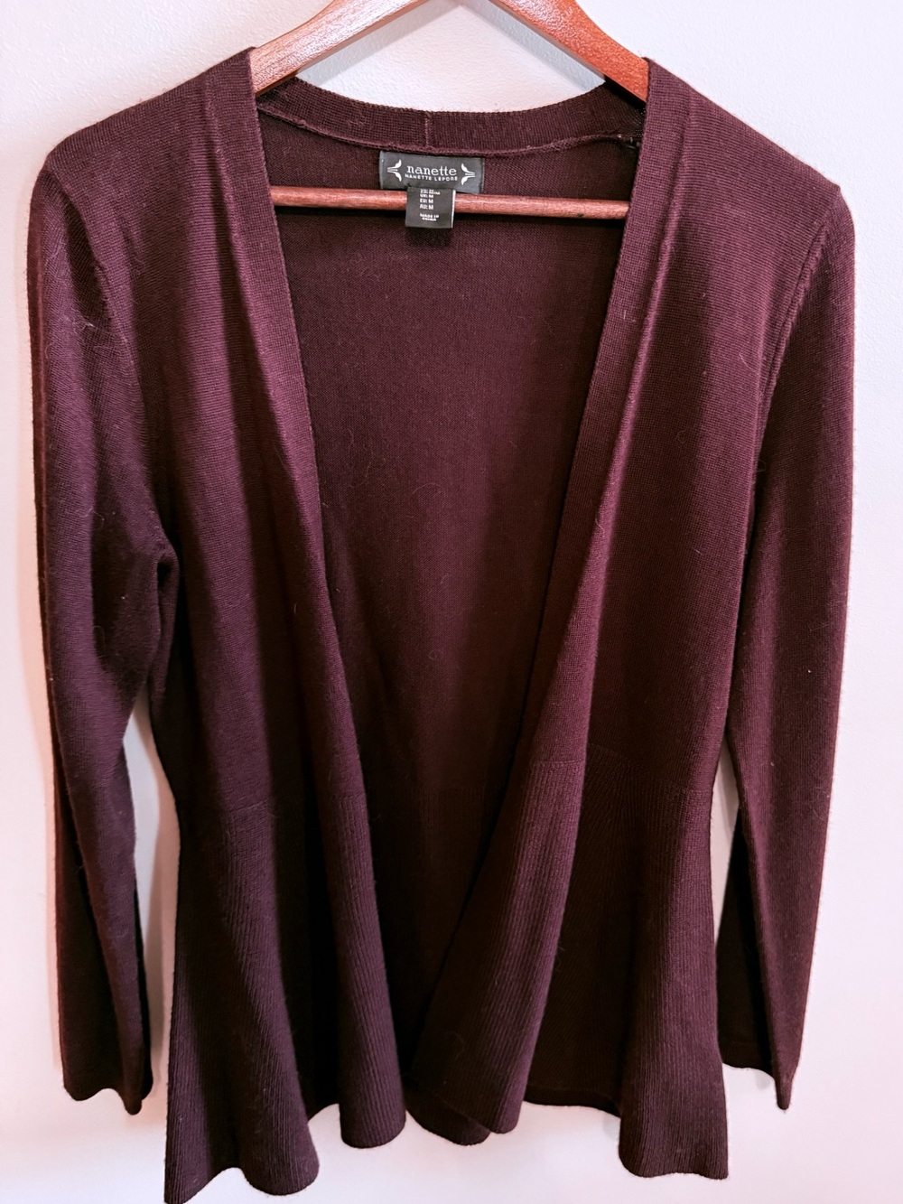 NWOT Nanette Lepore Wool Blend Open-Front Flare Waist Cardigan Sz M